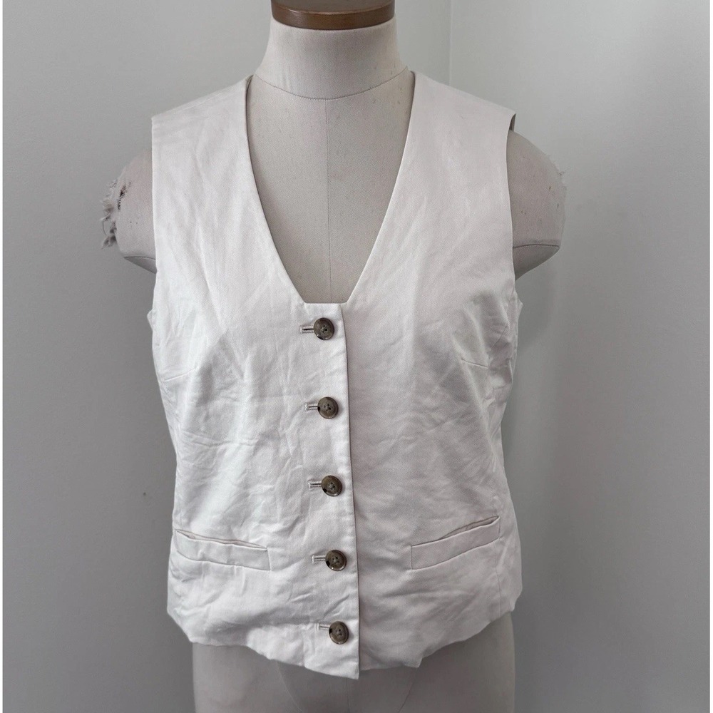 BANANA REPUBLIC Women's 4 Cream Linen Blend Button-Up Sleeveless Vest Preppy 90s